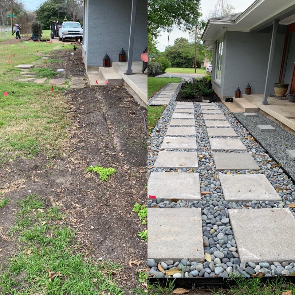 Paver + River-Rock Walkway by Loera's Landscaping in Dallas, TX